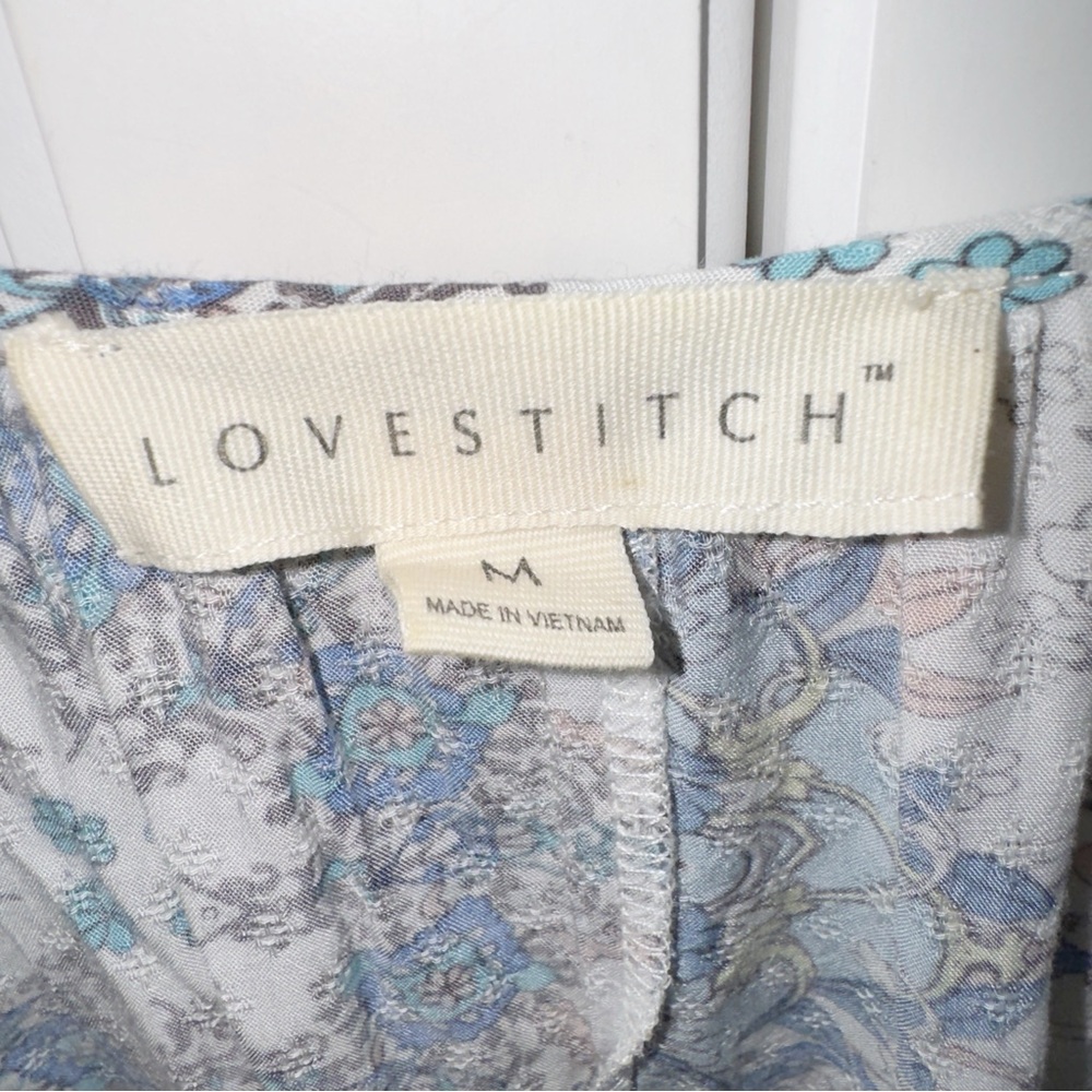 Lovestitch Boho Popover Peasant Blouse Blue/Pink Cottagecore Bohemian Sz Medium - Picture 6 of 10